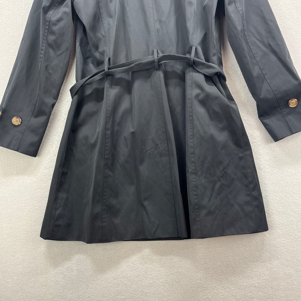 Talbots Trench Coat Womens 12P Black Double Breasted Belted Classic Petite - Picture 6 of 11